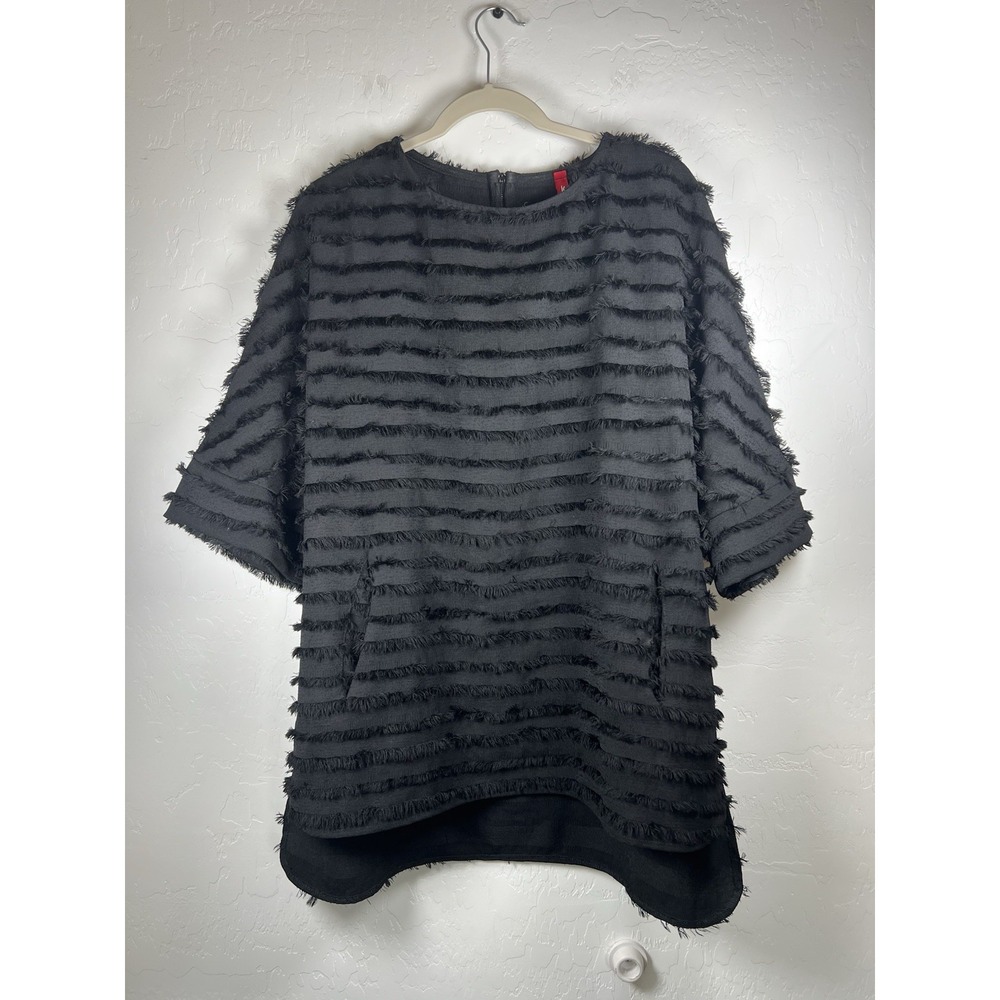 IC by Connie K Tunic Women S Black Fringe‎ Oversized Top Pockets Made in USA